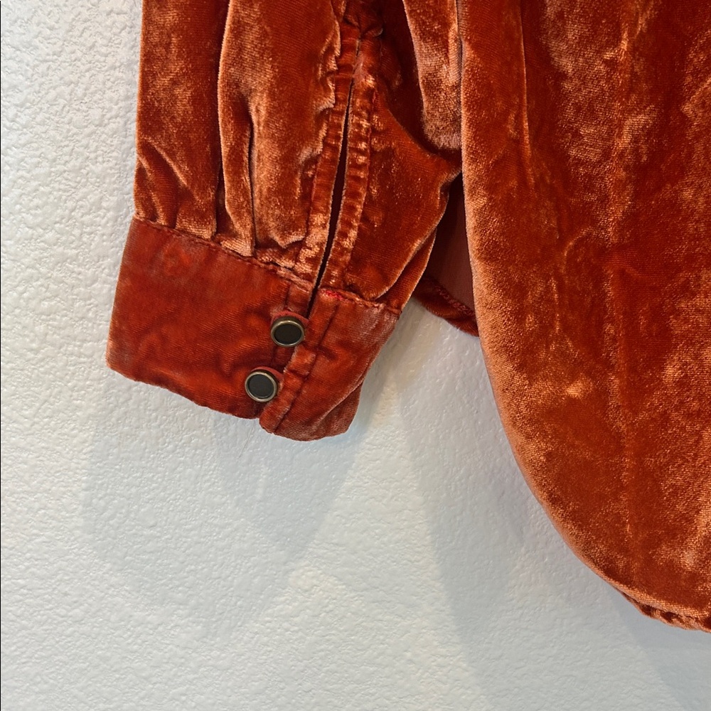 Anthropologie Velvet Button-Up Top in Rich Rust - Picture 6 of 6